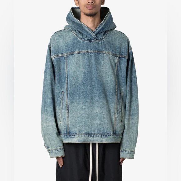 MNML Other - MNML Light Blue Denim pullover jacket hood denim hoodie size large streetwear